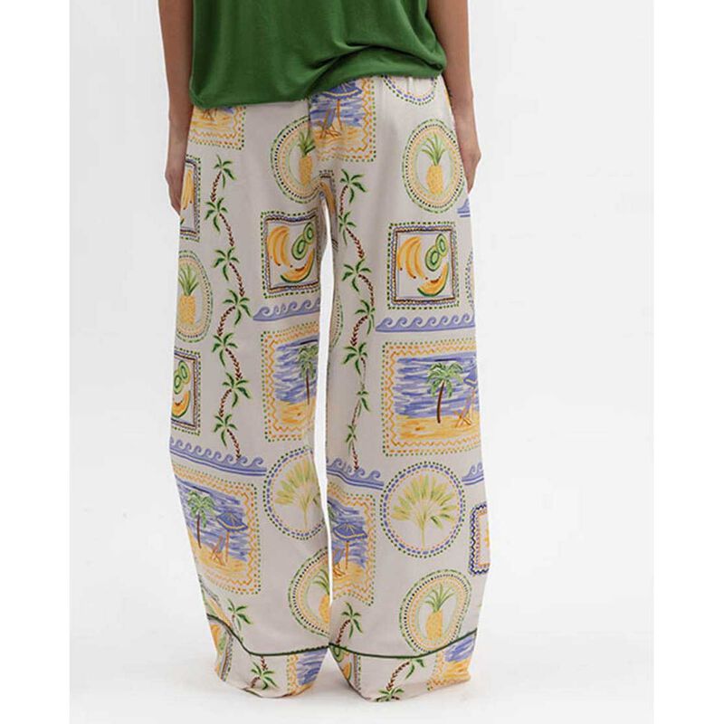 Cyberjammies Cora Green Postcard Print Wide Leg Pyjama Bottoms image number 1